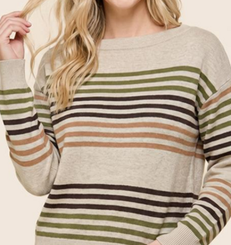 Multicolor Stripe Boat Neck Pullover By: Staccato