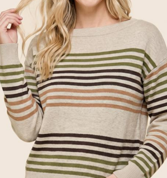 Multicolor Stripe Boat Neck Pullover By: Staccato
