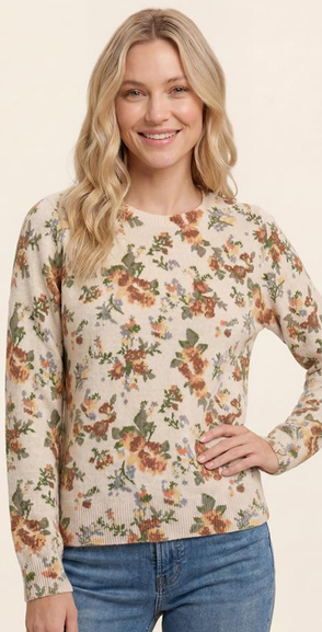 Staccato Vintage Floral Print Pull Over Sweater By: Staccato