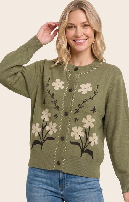 Staccato Floral Jacquard Button Down Cardigan By: Staccato