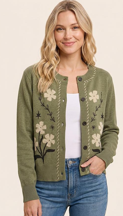 Staccato Floral Jacquard Button Down Cardigan By: Staccato