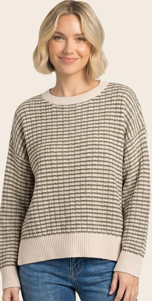 Staccato Textured Striped Crew Neck Pull Over Sweater By: Staccato