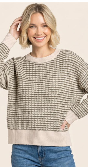 Staccato Textured Striped Crew Neck Pull Over Sweater By: Staccato