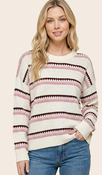 Staccato Tritone Stripe Pull Over Sweater By: Staccato (2-Colors)
