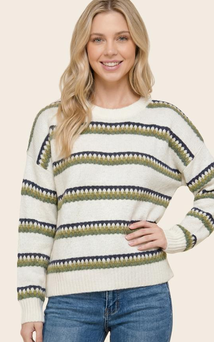 Staccato Tritone Stripe Pull Over Sweater By: Staccato (2-Colors)