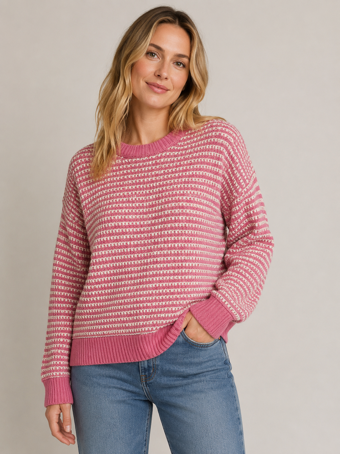 Staccato Two Tone Waffle Weave Striped Pull Over Sweater By: Staccato