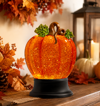 Prelit Swirling Glitter Pumpkin Globe