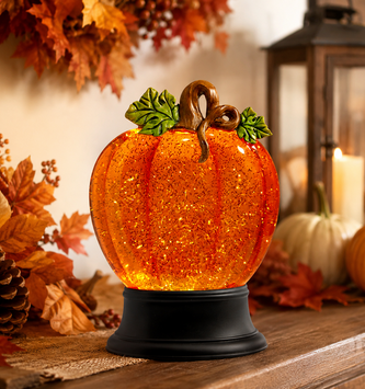Prelit Swirling Glitter Pumpkin Globe
