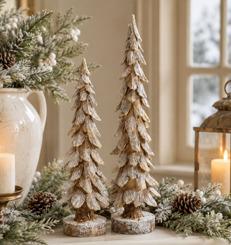 Set of 2 Rustic Snowy Trees