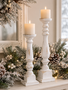 White Distressed Candle Sticks Pair