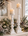 White Distressed Candle Sticks Pair