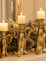 Set of 3 Golden Bow Candlesticks