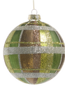 5" Plaid Glass Green Ball Ornament