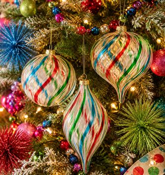 Glass Multicolor Stripe Ornament (3-Styles)