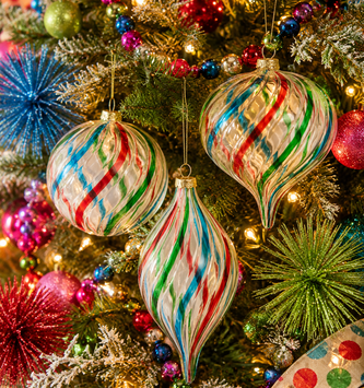 Glass Multicolor Stripe Ornament (3-Styles)