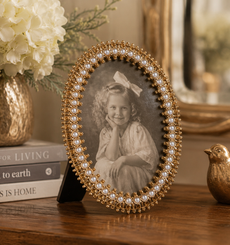 7" Golden Rhinestone Oval Frame