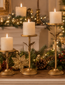 Set of 3 Antiqued Golden Pedestal Candle Holders