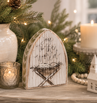 8" Jesus in Manger Textured Wood Block