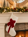 White Velvet Stocking with Red Bow
