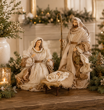 28.5" 3 Piece Natural Linen Holy Family