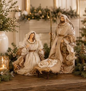 28.5" 3 Piece Natural Linen Holy Family