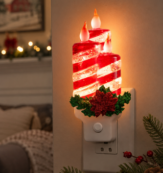 Swirling Glitter Peppermint Candle Night Light