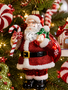 8" Glass Santa with Candy Cane Ornament