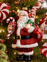 8" Glass Santa with Candy Cane Ornament
