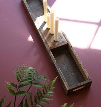 Recycled Wooden Tray with Candle Holders