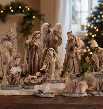 Set of 11 Natural Golden Edged Nativity