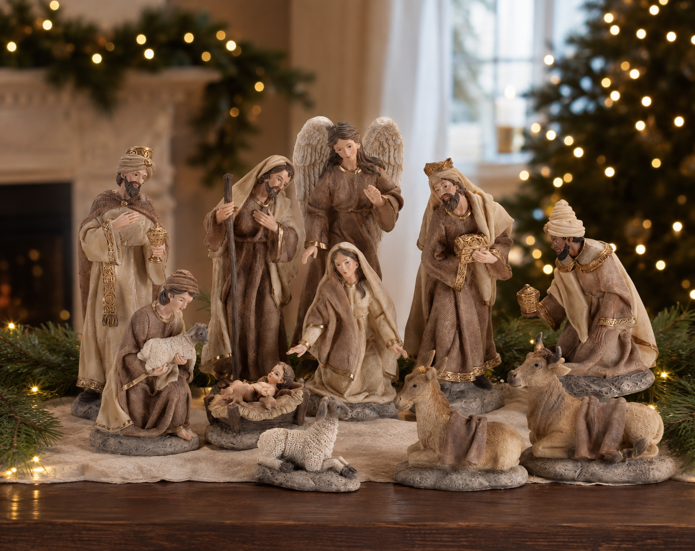 Set of 11 Natural Golden Edged Nativity