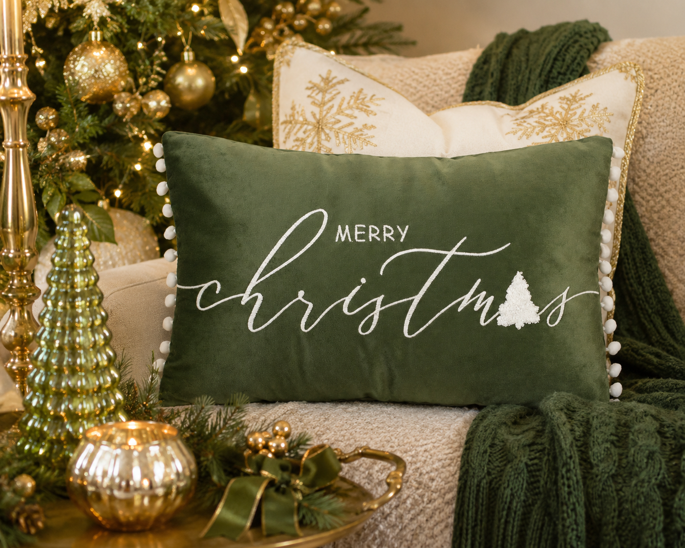 Embroidered Green Pillow