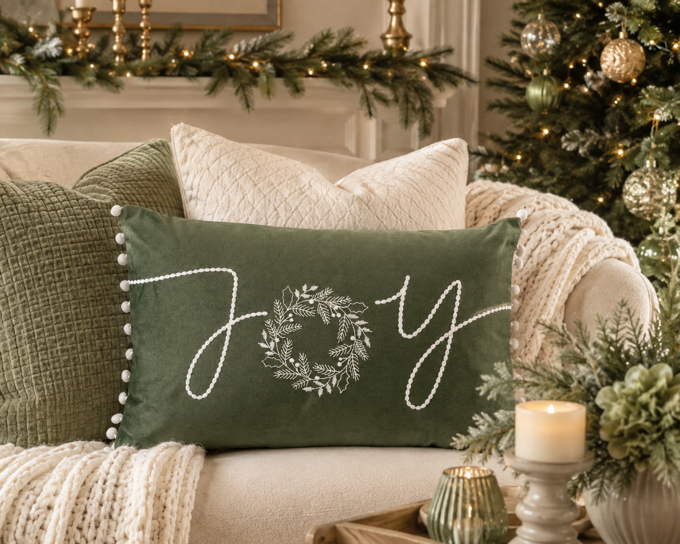 Embroidered Green Pillow