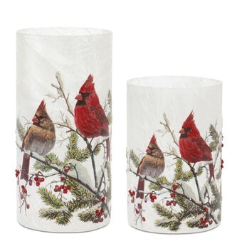Winter Scene Double Cardinal Candle Holder (2 Sizes)