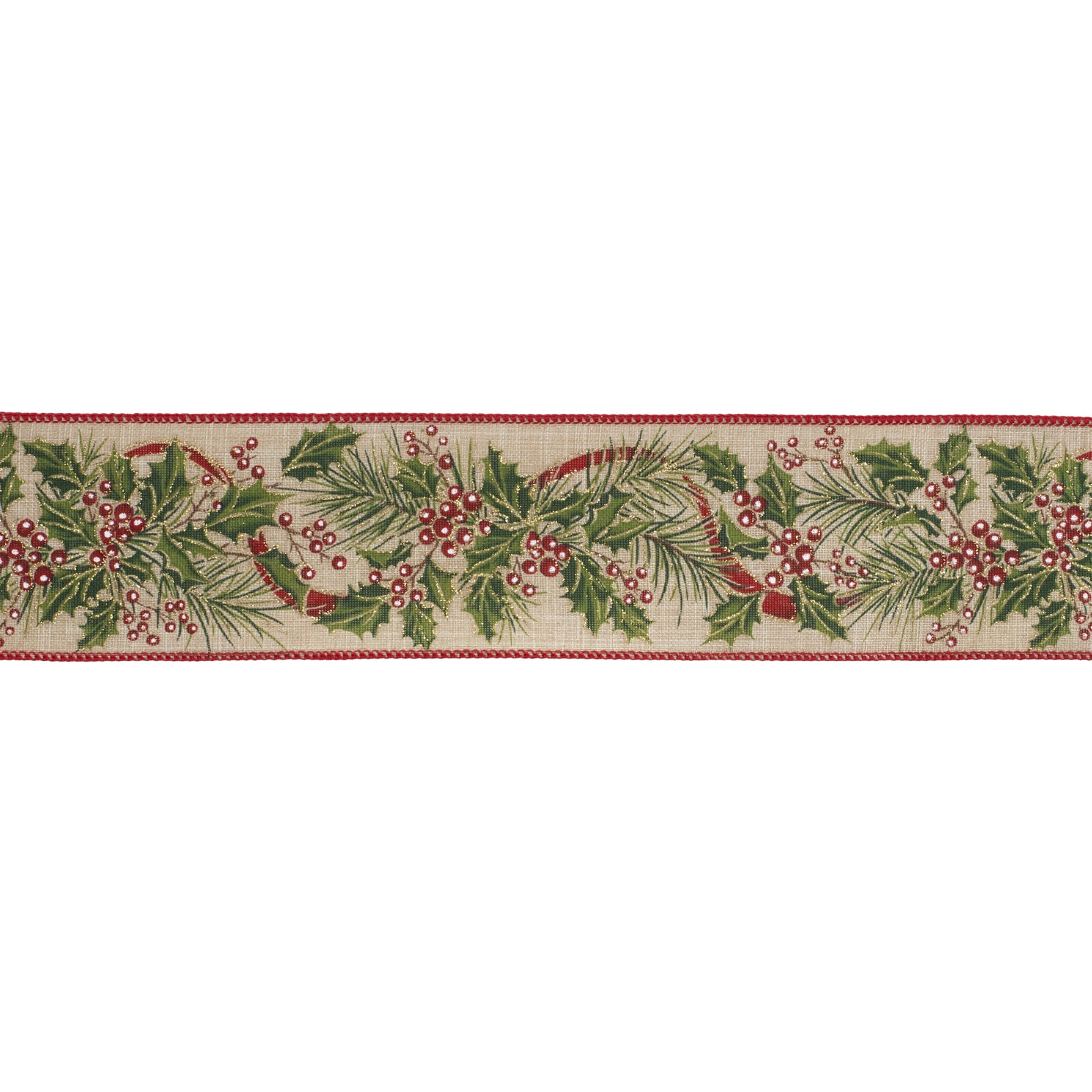 2.5" x 10 Yards Taupe Holly Berry Wired Ribbon