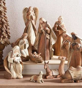 11 Piece Woodgrain Nativity Set