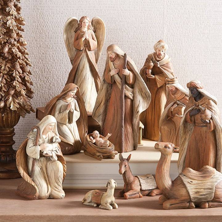 11 Piece Woodgrain Nativity Set