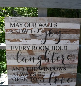 May Our Walls Know Joy Reclaimed Pallet Sign (2 Colors)