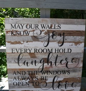 May Our Walls Know Joy Reclaimed Pallet Sign (2 Colors)