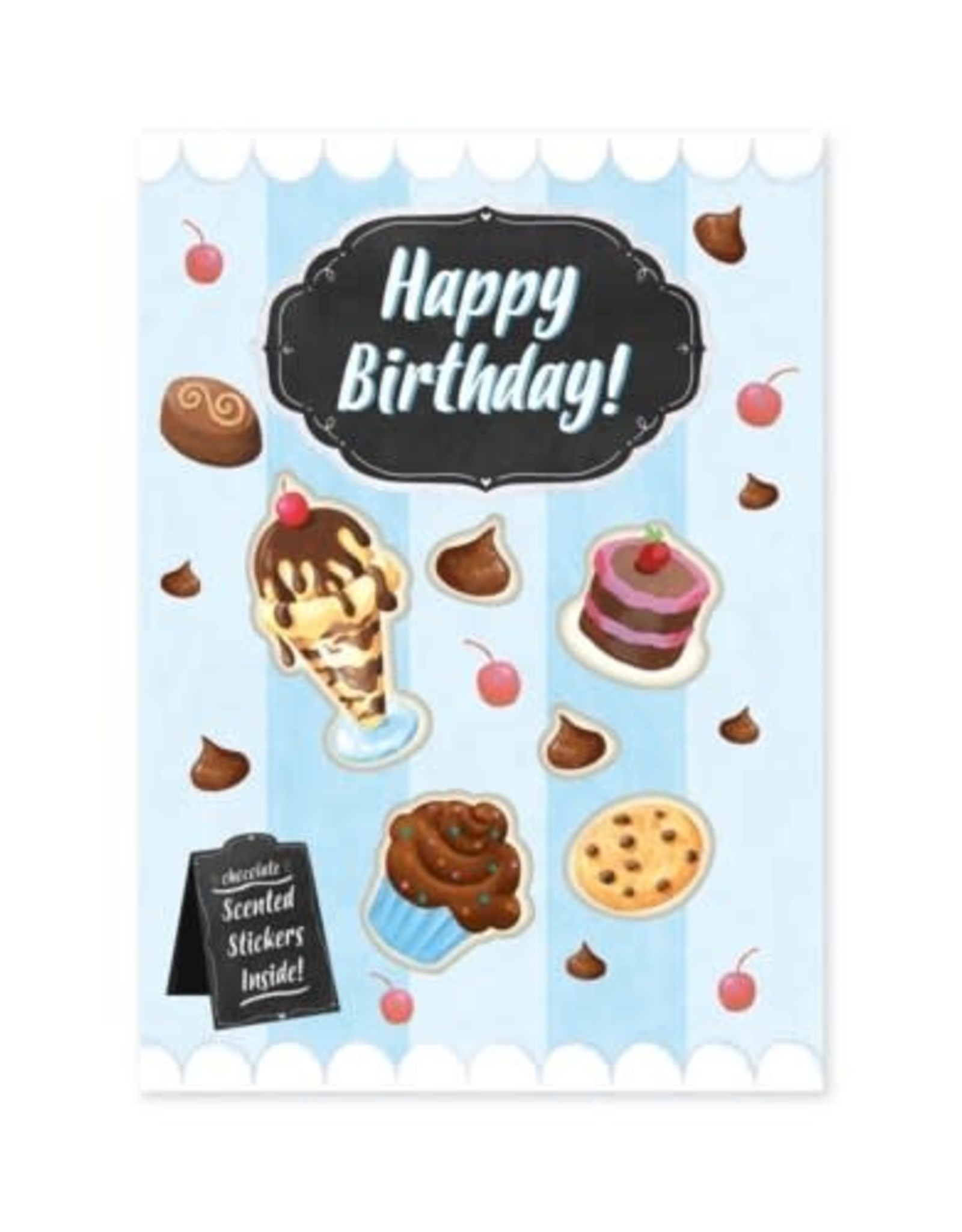 CHOCOLATE TREATS GLITTER CARD WITH SCRATCH AND SNIFF STICKERS DIE CUT