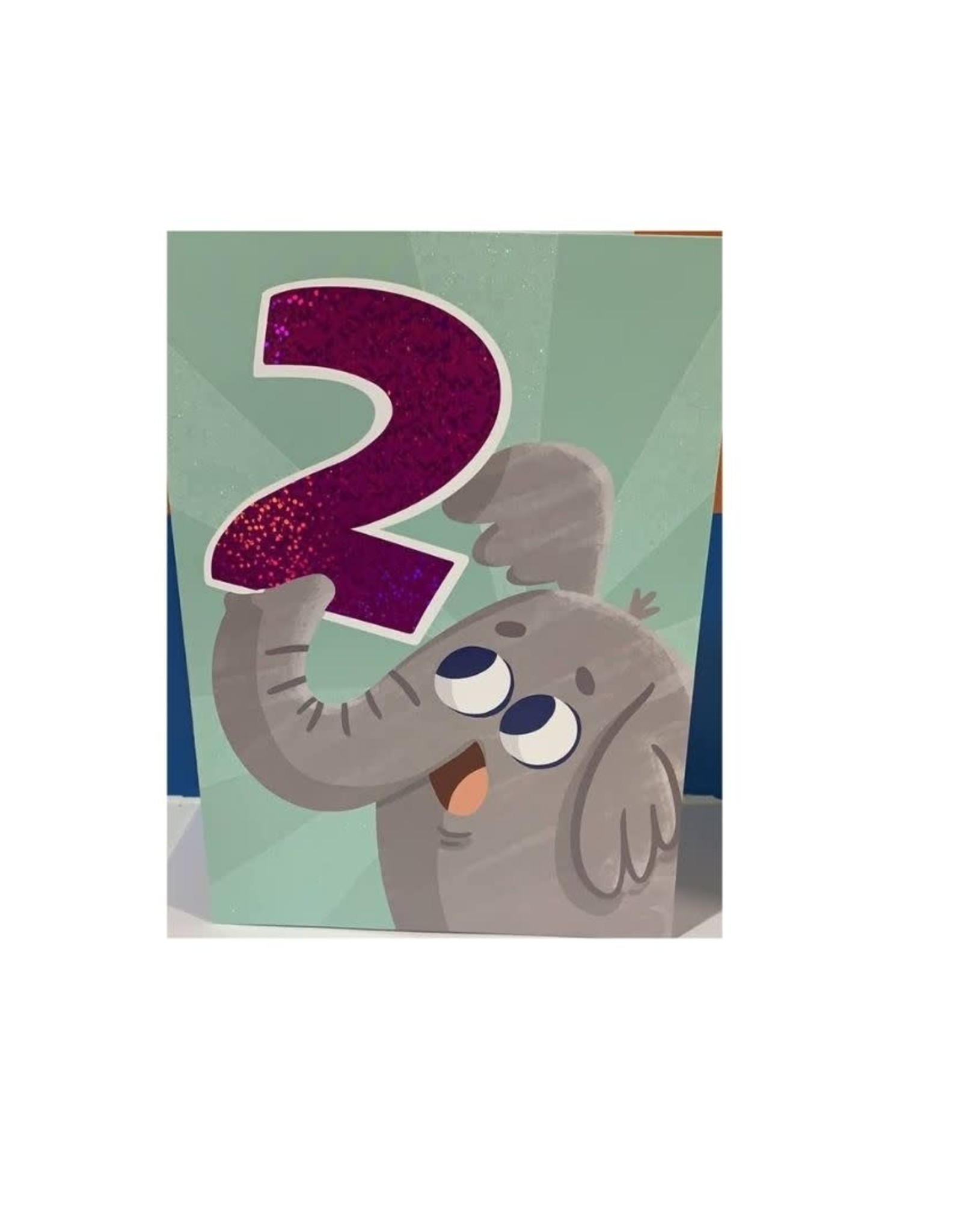 Peaceable Kingdom AGE-SPECIFIC: FOIL & GLITTER: 2 YEAR OLD ELEPHANT CARD