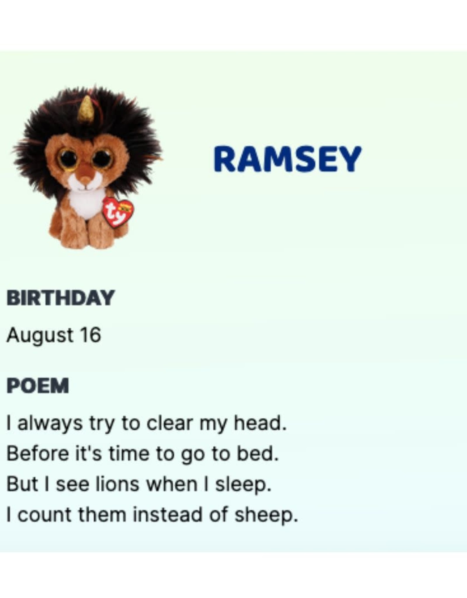 Ty Inc. RAMSEY - lion with horn reg