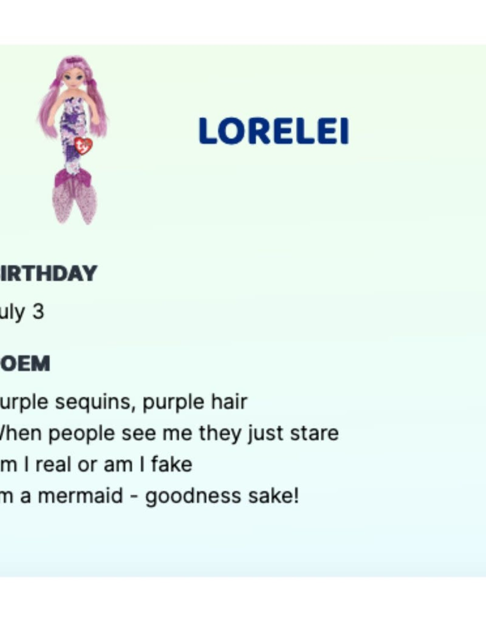 Ty Inc. LORELEI - sequin purple mermaid med