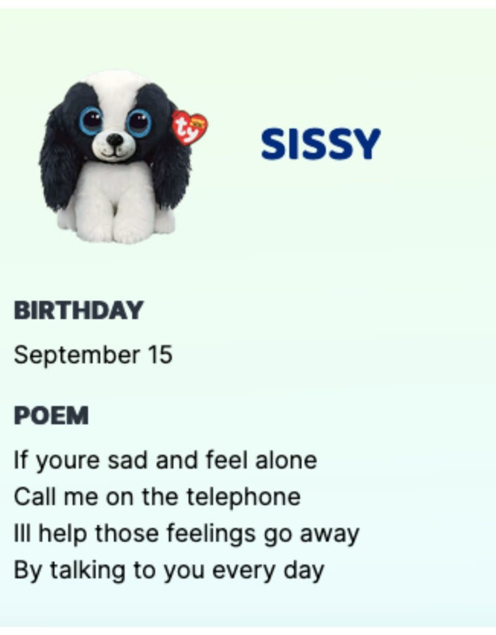 Ty Inc. SISSY Beanie Boos Reg