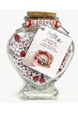 Red & White Valentine Heart Jar Diy Bead Kit