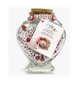 Red & White Valentine Heart Jar Diy Bead Kit