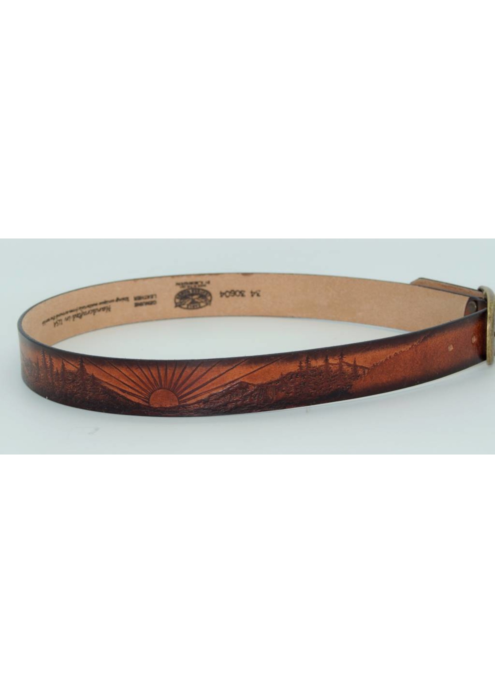 Mens Brown Belt Leather With arrow embossed design - SUNSET LEATHER