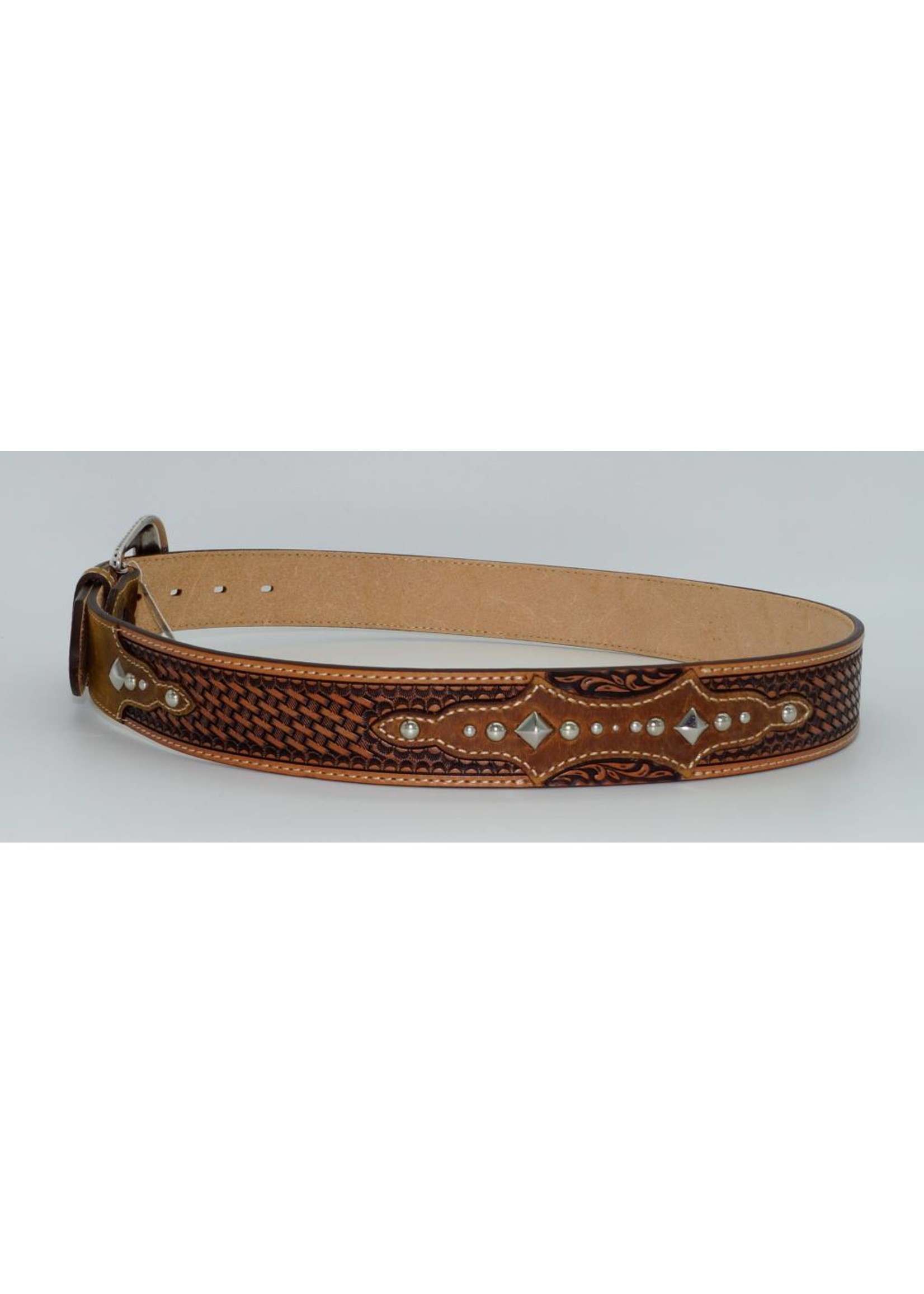 3D Belt 34 inch Brighton Basketweave Tooled The Bayfield 1 1/2 inch Mens Leather Tooled Tan, Men's, Beige