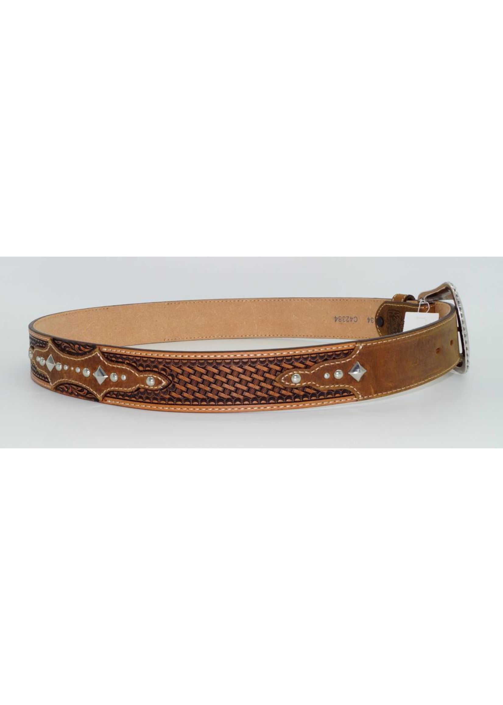 3D Belt 34 inch Brighton Basketweave Tooled The Bayfield 1 1/2 inch Mens Leather Tooled Tan, Men's, Beige