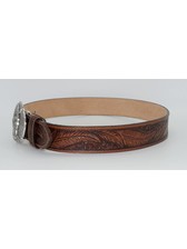 Tony Lama Mens Western Belt Leather Made in USA Tooled Ol Chief Buckle  C13704 - Jackson's Western